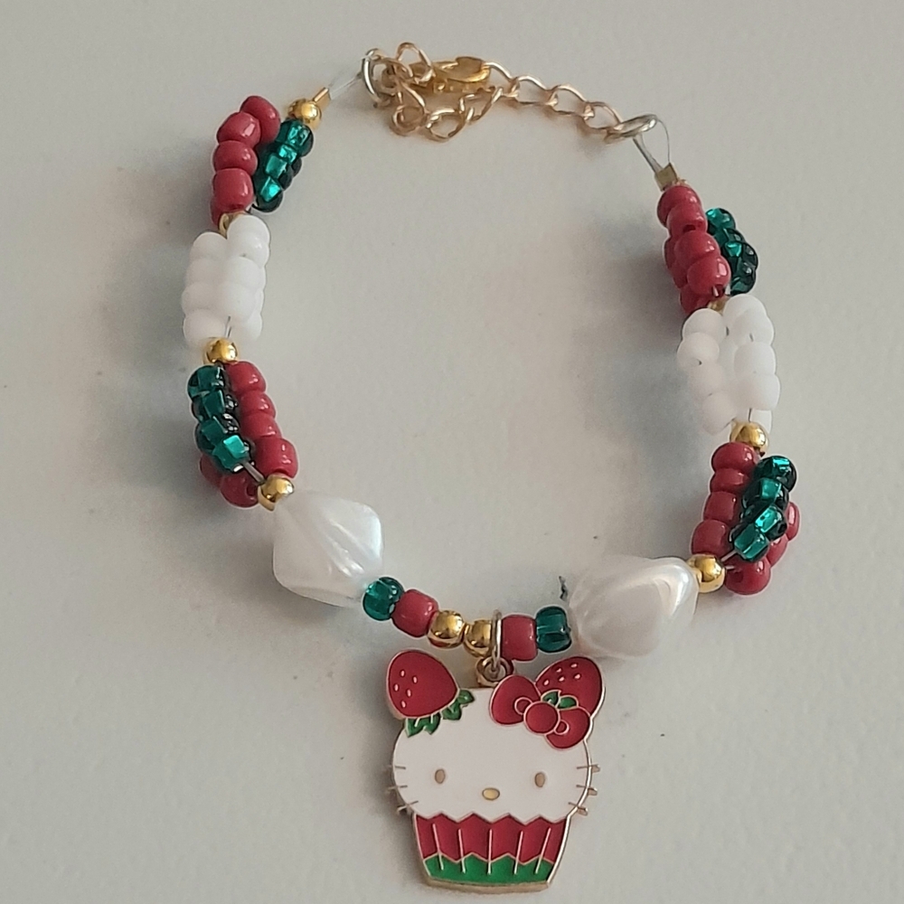 Kitty in a Strawberry Basket Necklace, Earrings & Bracelet Set - Picture 4 of 5